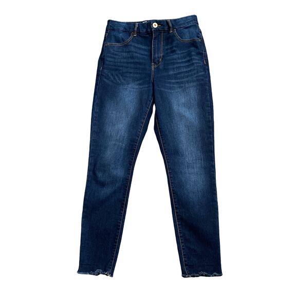 NO BOUNDARIES Womens Size 9 High Rise Skinny Raw Hem Dark Blue Jeans 26" Inseam - Picture 1 of 7